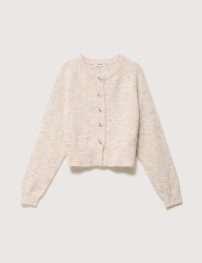Gilet manches longues col rond creme femme
