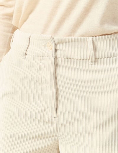 Pantalon large taille haute en velours creme femme