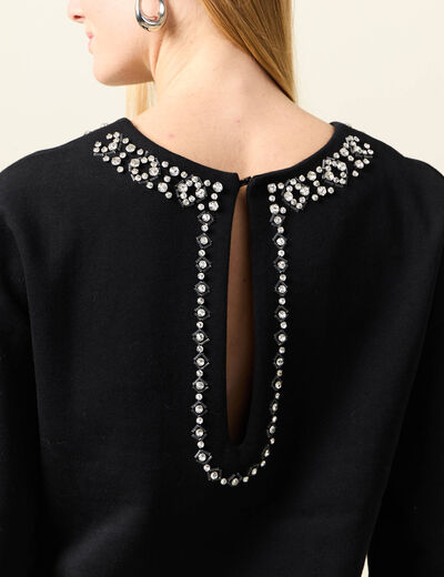 Sweat manches longues perles noir femme