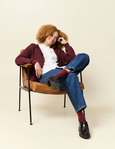 Sweat &agrave; capuche manches longues bordeaux femme