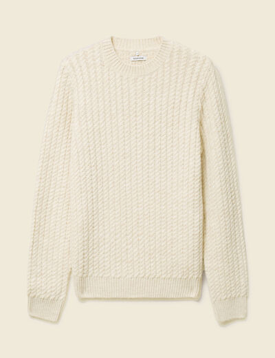 Pull col rond manches longues ecru homme