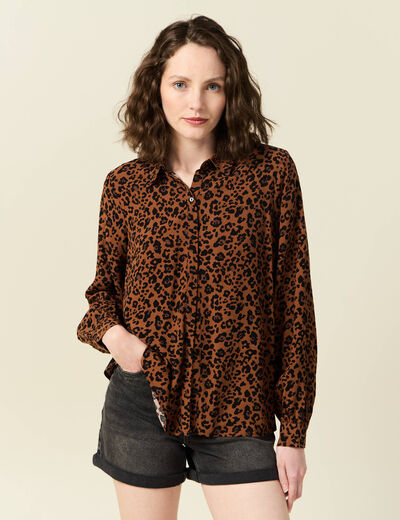Chemise manches longues fluide marron foncé femme
