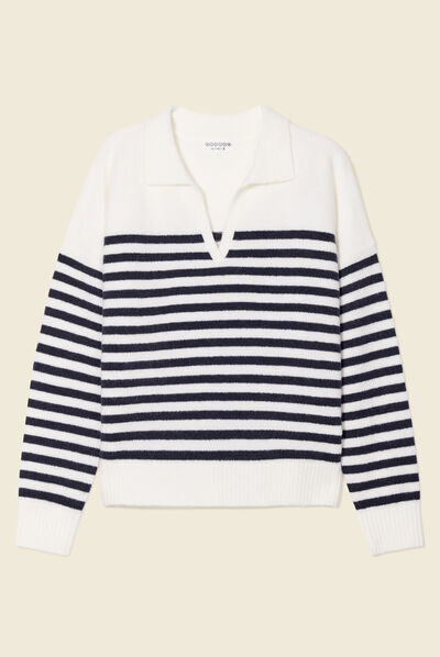 Pull col polo éco-responsable ecru femme