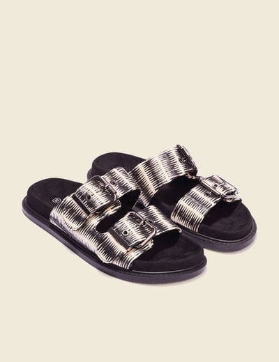 Mules plates avec boucles noir femme