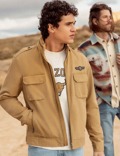 Blouson droit à col montant camel homme