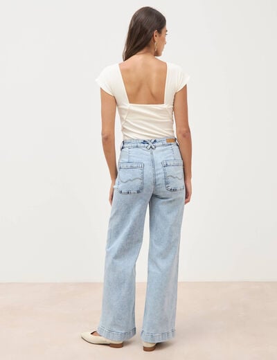 Jeans large taille haute denim bleach femme