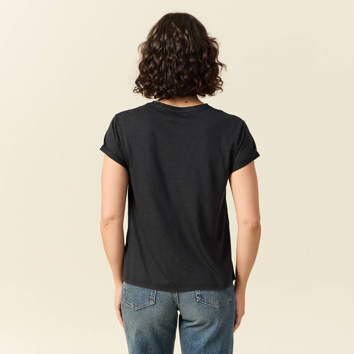 T-shirt en coton manches courtes noir femme