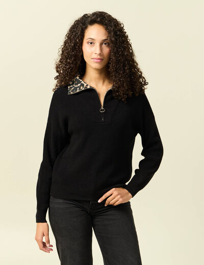Pull col camionneur manches longues noir femme