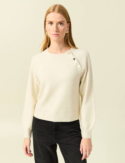 Pull manches longues col rond jaune femme
