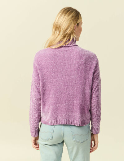 Pull col roul&eacute; manches longues mauve femme