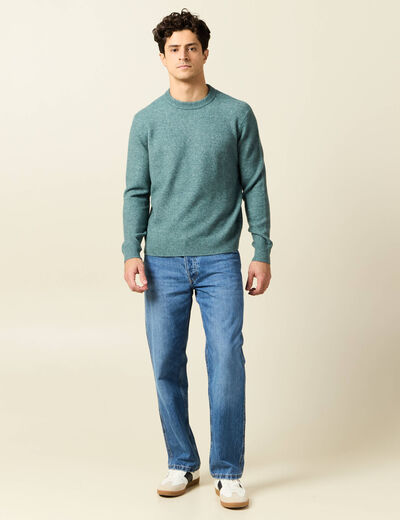 Pull manches longues col rond vert foncé homme