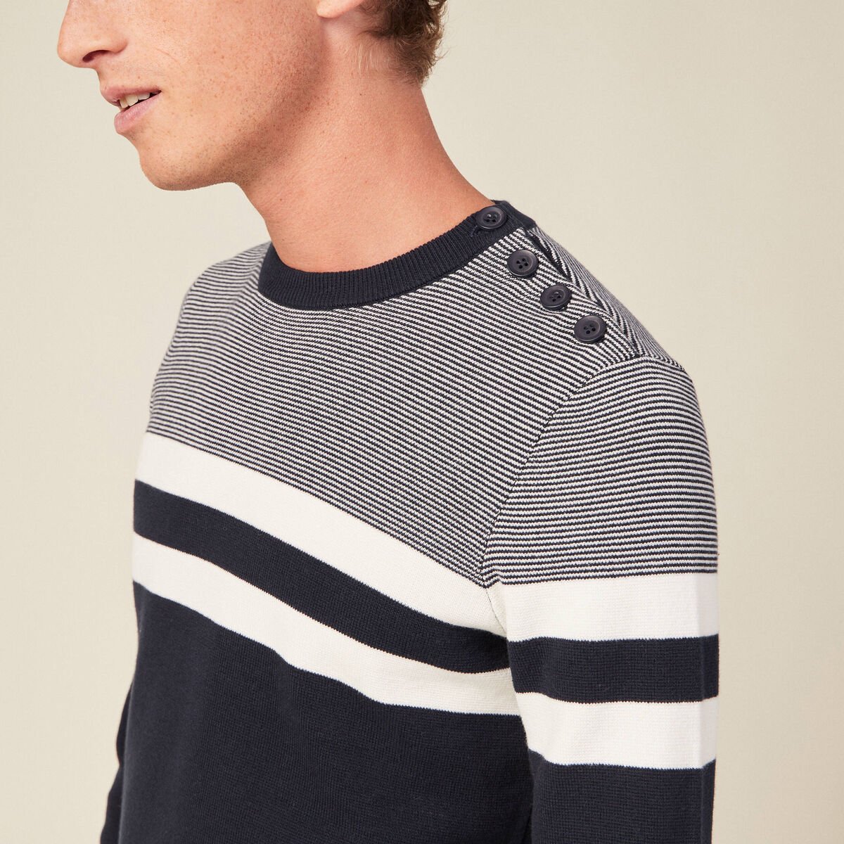 Pull manches longues bleu marine homme