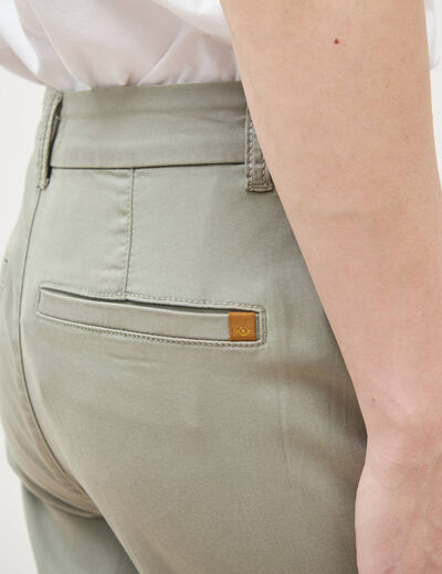 Chino cigarette 7/8&egrave;me taille haute vert kaki femme