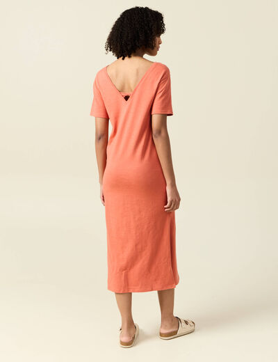 Robe longue droite col rond terracotta femme