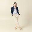 Chemise en coton col V manches longues bleu gris femme