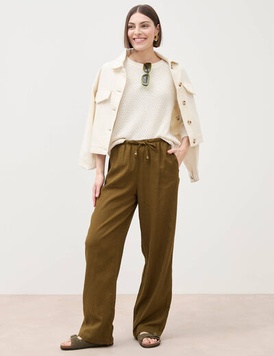 Pantalon standard fluide vert olive femme
