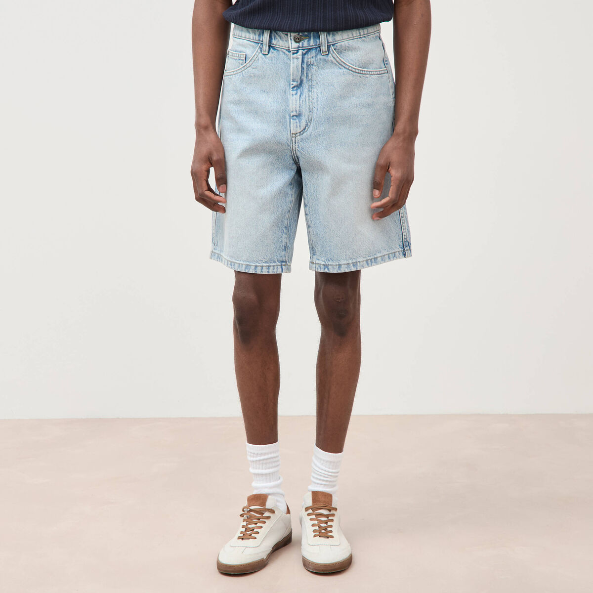 Bermuda en jean coton denim bleach homme