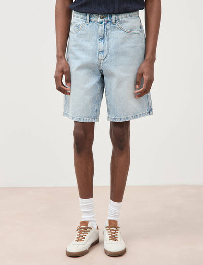 Bermuda en jean coton denim bleach homme