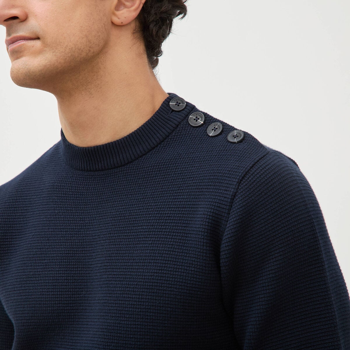 Pull manches longues col rond bleu marine homme