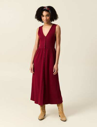 Robe longue droite boutons rouge femme