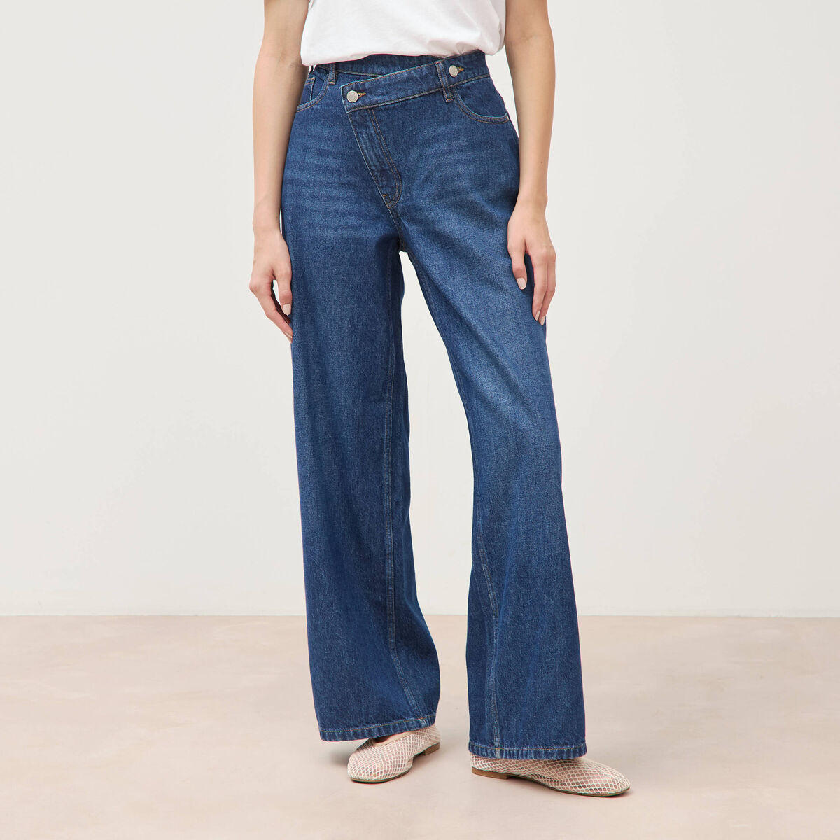 Jeans loose taille haute en coton denim stone femme