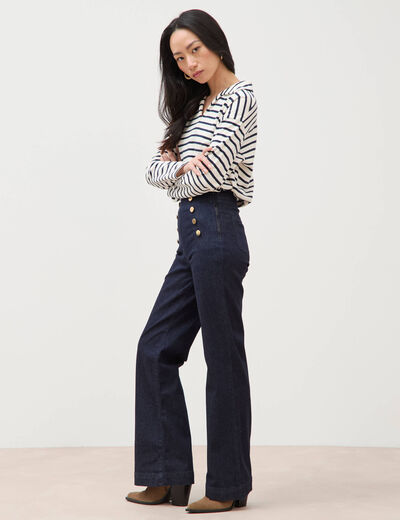 Jeans bootcut taille haute 7/8&egrave;me denim brut femme