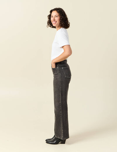 Jeans large taille haute denim snow gris femme