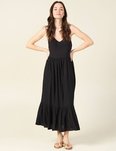 Robe midi évasée fluide noir femme