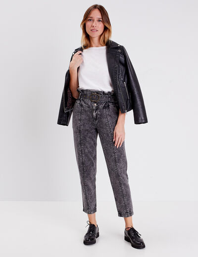 Jeans slouchy ceinturé denim snow noir femme