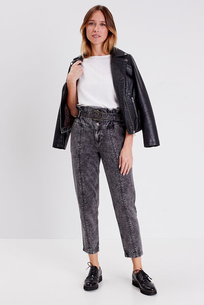 Jeans slouchy ceinturé denim snow noir femme