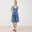 Bermuda jeans large taille haute denim used femme