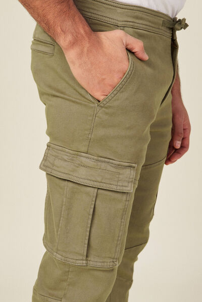 Pantalon battle bas resserré vert kaki homme