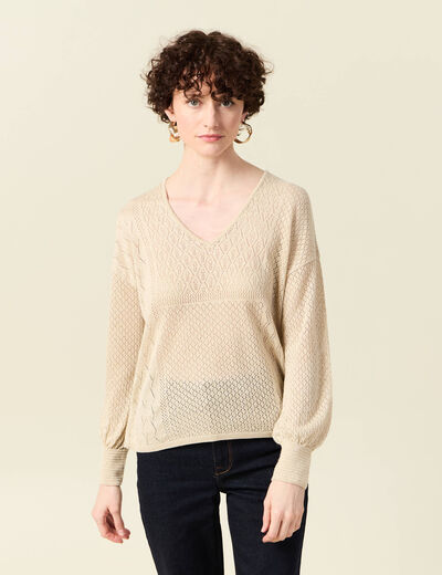 Pull manches longues ajouré creme femme