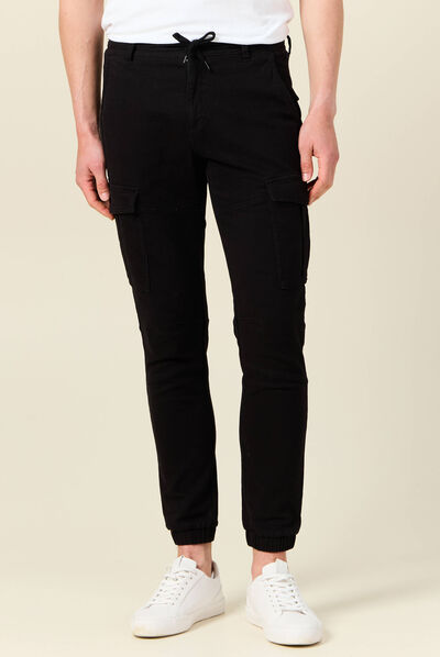 Pantalon cargo taille à cordon noir homme