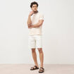 T-shirt ray&eacute; col rond manches courtes rose poudr&eacute;e homme