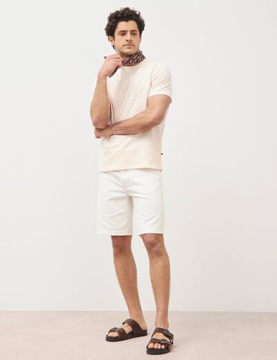 T-shirt ray&eacute; col rond manches courtes rose poudr&eacute;e homme