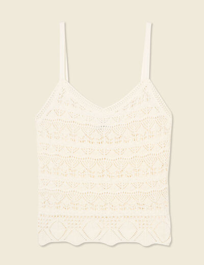 Débardeur tricot ajouré creme femme