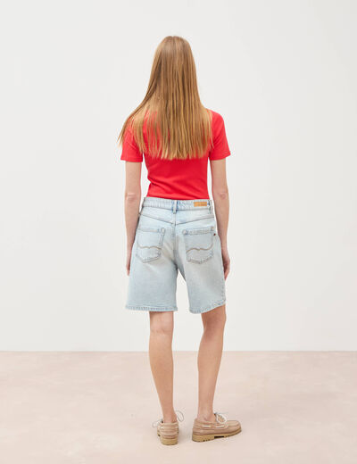 Bermuda jeans large taille haute denim snow bleach femme