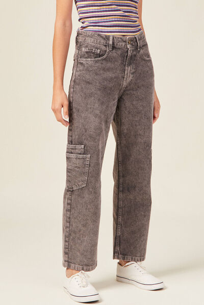 Jeans cargo taille haute noir femme