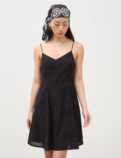 Robe col c&oelig;ur &agrave; bretelles en coton noir femme