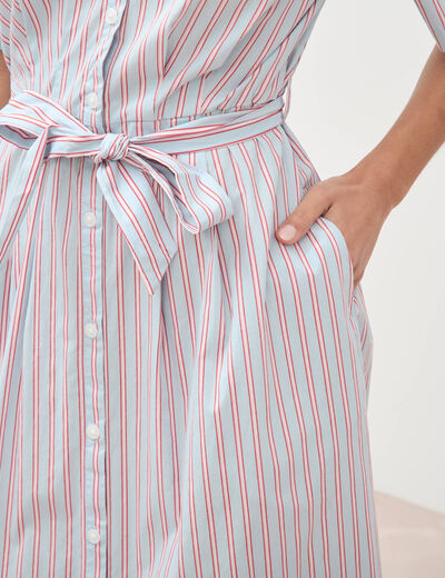 Robe longue droite manches courtes bleu ciel femme