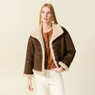 Manteau oversize court col classique marron fonc&eacute; femme