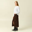 Jupe droite longue en coton marron cognac femme