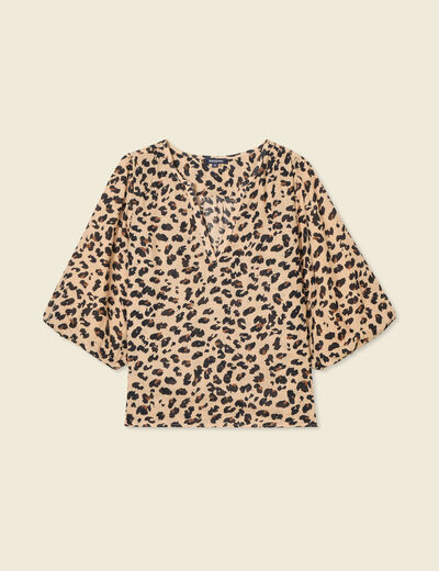 Blouse manches courtes marron clair femme