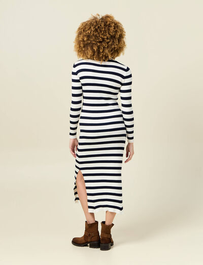 Robe tricot longue ajustée bleu marine femme