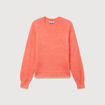 Pull droit col v manches longues rose corail femme