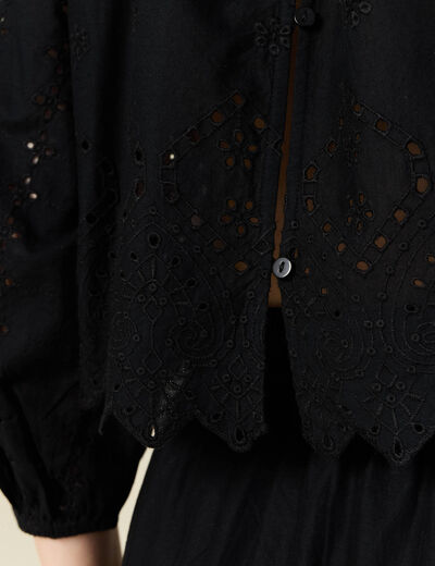 Jupe longue évasée brodée noir femme