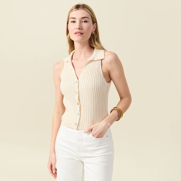 debardeur tricot sans manches creme femme Débardeur tricot sans manches creme femme