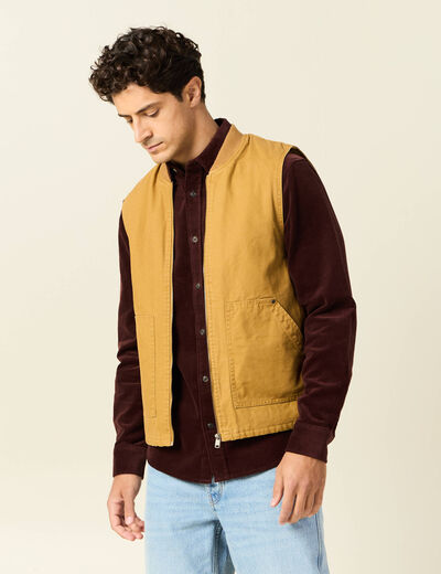 Blouson sans manches col teddy camel homme