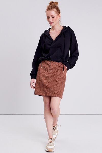 Jupe droite ceinturée camel femme